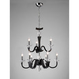 Nardini 2 Tier 9 Light Crystal Chandelier - Chrome & Black Faux Leather