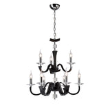 Nardini 2 Tier 9 Light Crystal Chandelier - Chrome & Black Faux Leather