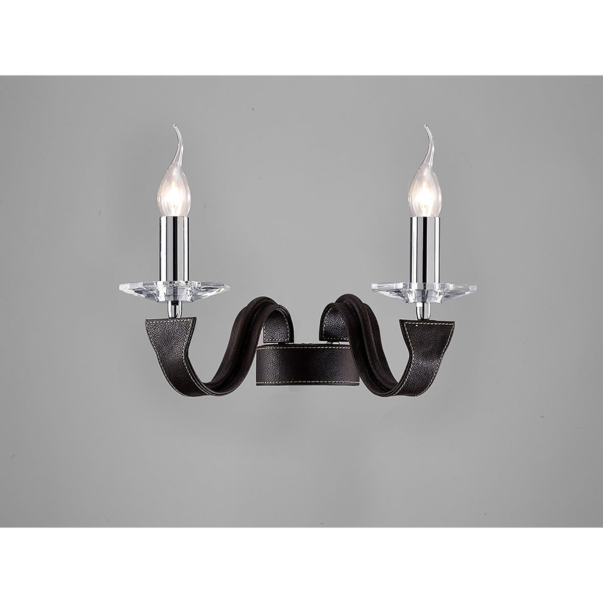 Nardini 2 Light Crystal Wall Light - Chrome With Brown Leather