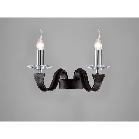 Nardini 2 Light Crystal Wall Light - Chrome With Brown Leather