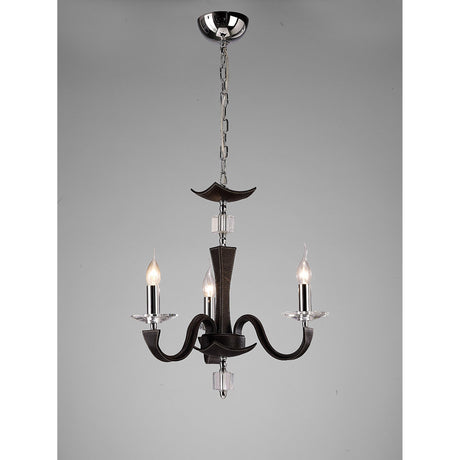 Nardini 50cm 3 Light Crystal Chandelier - Chrome & Brown Faux Leather