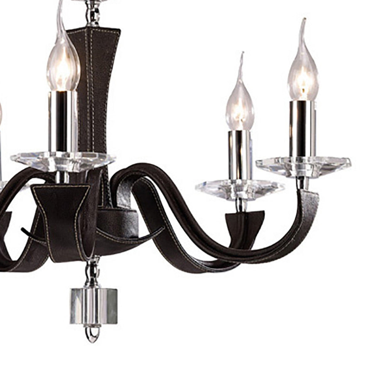Nardini 60cm 5 Light Crystal Chandelier - Chrome & Brown Faux Leather
