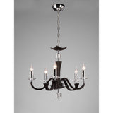 Nardini 60cm 5 Light Crystal Chandelier - Chrome & Brown Faux Leather