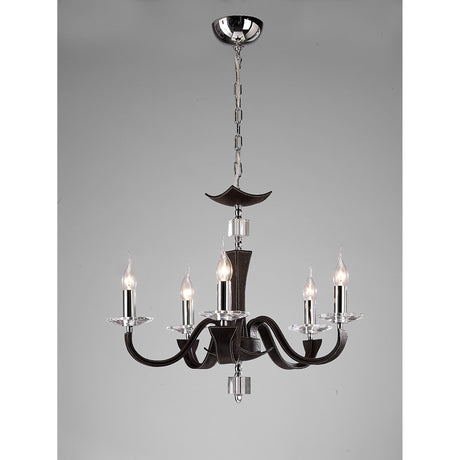 Nardini 60cm 5 Light Crystal Chandelier - Chrome & Brown Faux Leather