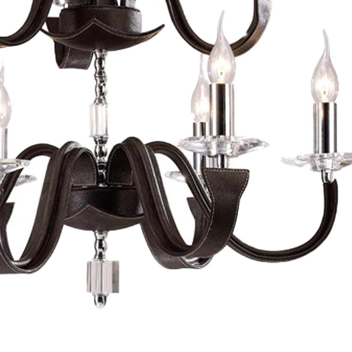 Nardini 2 Tier 9 Light Crystal Chandelier - Chrome & Brown Faux Leather