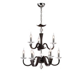 Nardini 2 Tier 9 Light Crystal Chandelier - Chrome & Brown Faux Leather