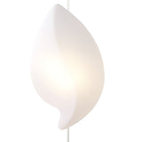 The Natura 2 Light Outdoor Floor Lamp in matt white and opal white features a smooth, abstract lampshade resembling a curved leaf or flame, softly illuminating your space with beautiful ambient light.