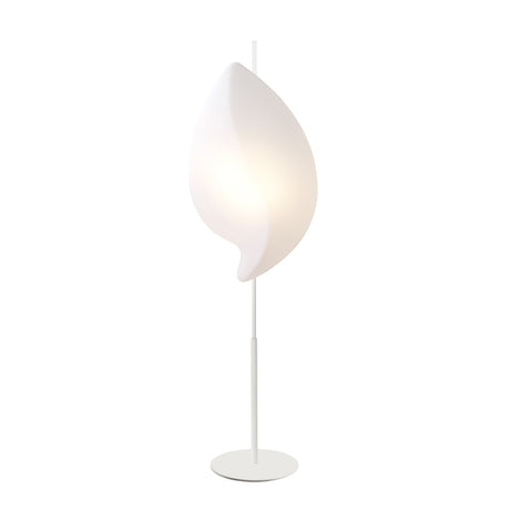 The Natura 2 Light Outdoor Floor Lamp in Matt White/Opal White features an abstract, leaf-shaped shade on a slender white pole and round base, perfect for creating ambient lighting in any outdoor space.