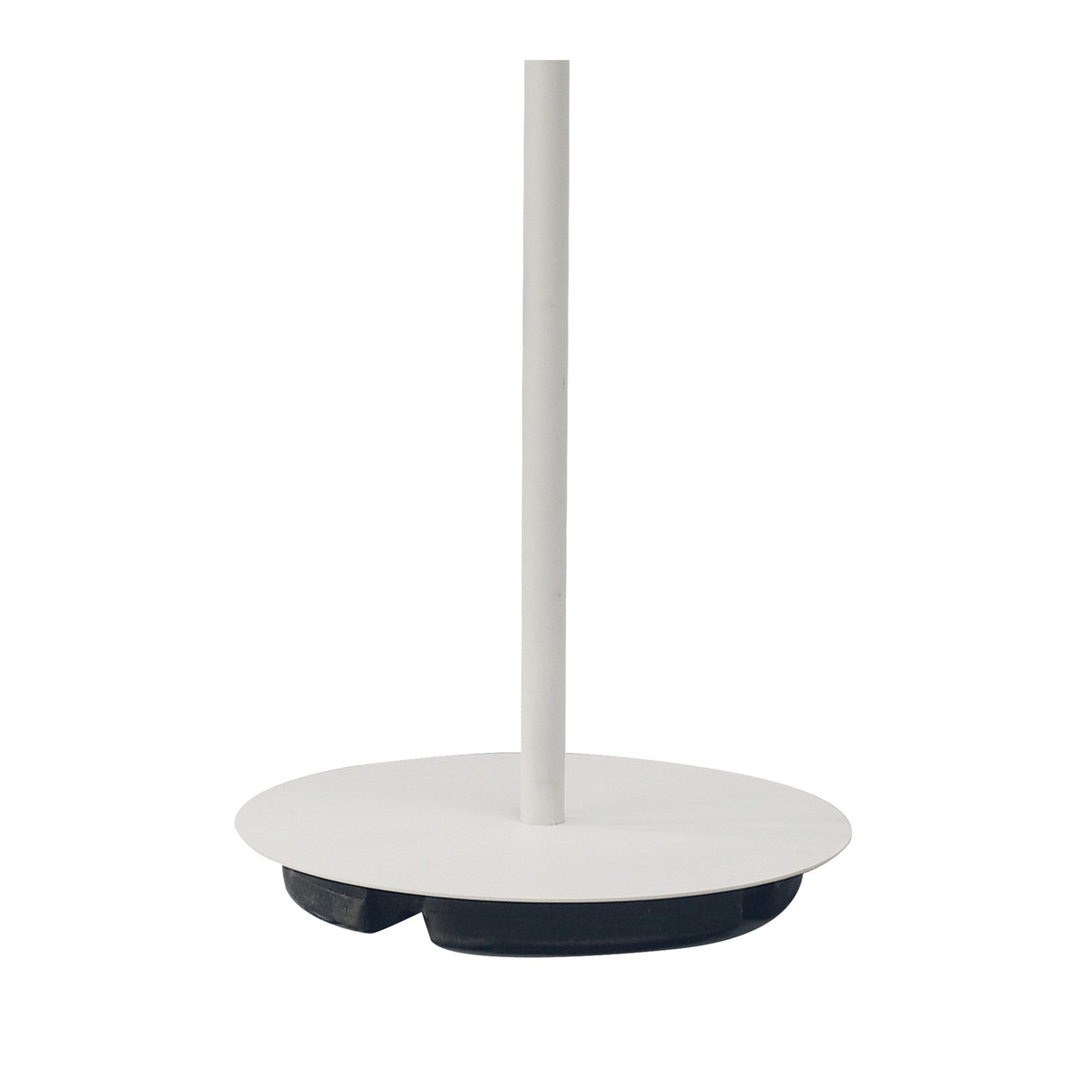 A close-up of the Natura 4 Light Outdoor Floor Lamp in Matt White/Opal White, featuring a minimalist circular base and vertical pole on a black platform—ideal for modern, sculptural outdoor lighting.