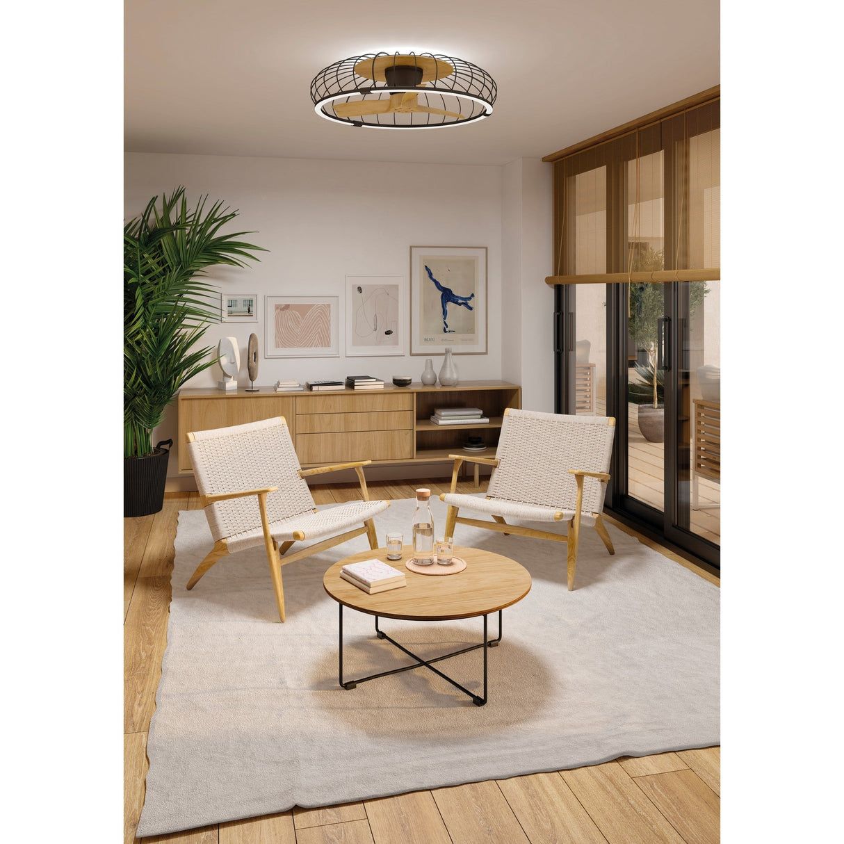 Nature CCT Dimmable LED Ceiling Retractable Fan Light With Remote & APP Control - Black/Brown