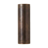 Pharos IP64 outdoor up & down wall light in antique brass, a slim cylindrical fixture with banded caps, shown on a plain white background.