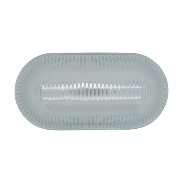 Oval prismatic glass replacement shade for the Horatio Bulkhead light, clear ribbed glass with rounded ends, shown on a plain white background.