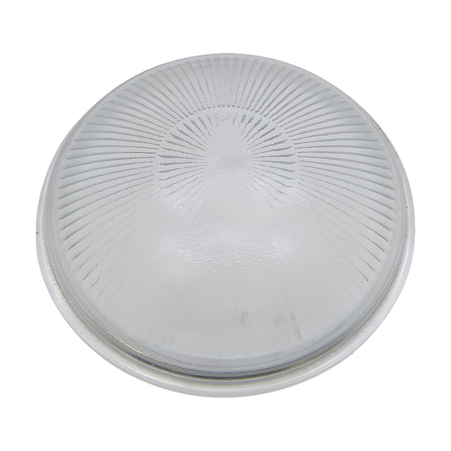 Round prismatic glass replacement shade for Small Cabin & Trident bulkhead lights, clear with a domed face and fine rib pattern radiating from the centre, shown on a plain white background.