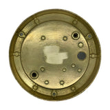 Marina Circular Bulkhead Light IP64 in raw brass, rear view showing the solid brass base plate with mounting screw holes and cable entry points on a plain white background.