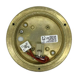 Rear view of the Marina Circular Bulkhead Light in raw brass, showing the G9 lampholder, terminal block, and wiring inside the brass backplate.