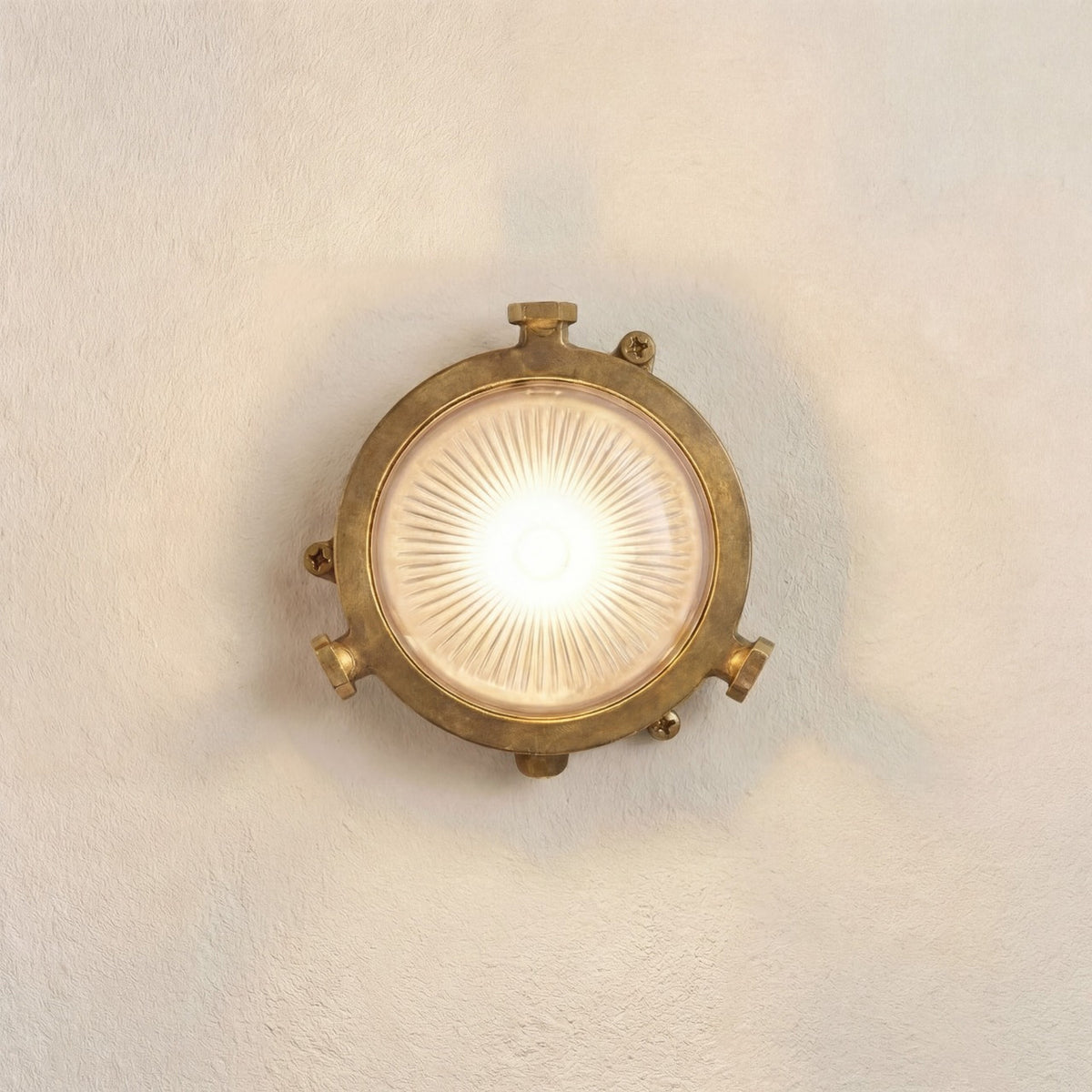 Mini Compass Round Bulkhead Light IP44 - Raw Brass