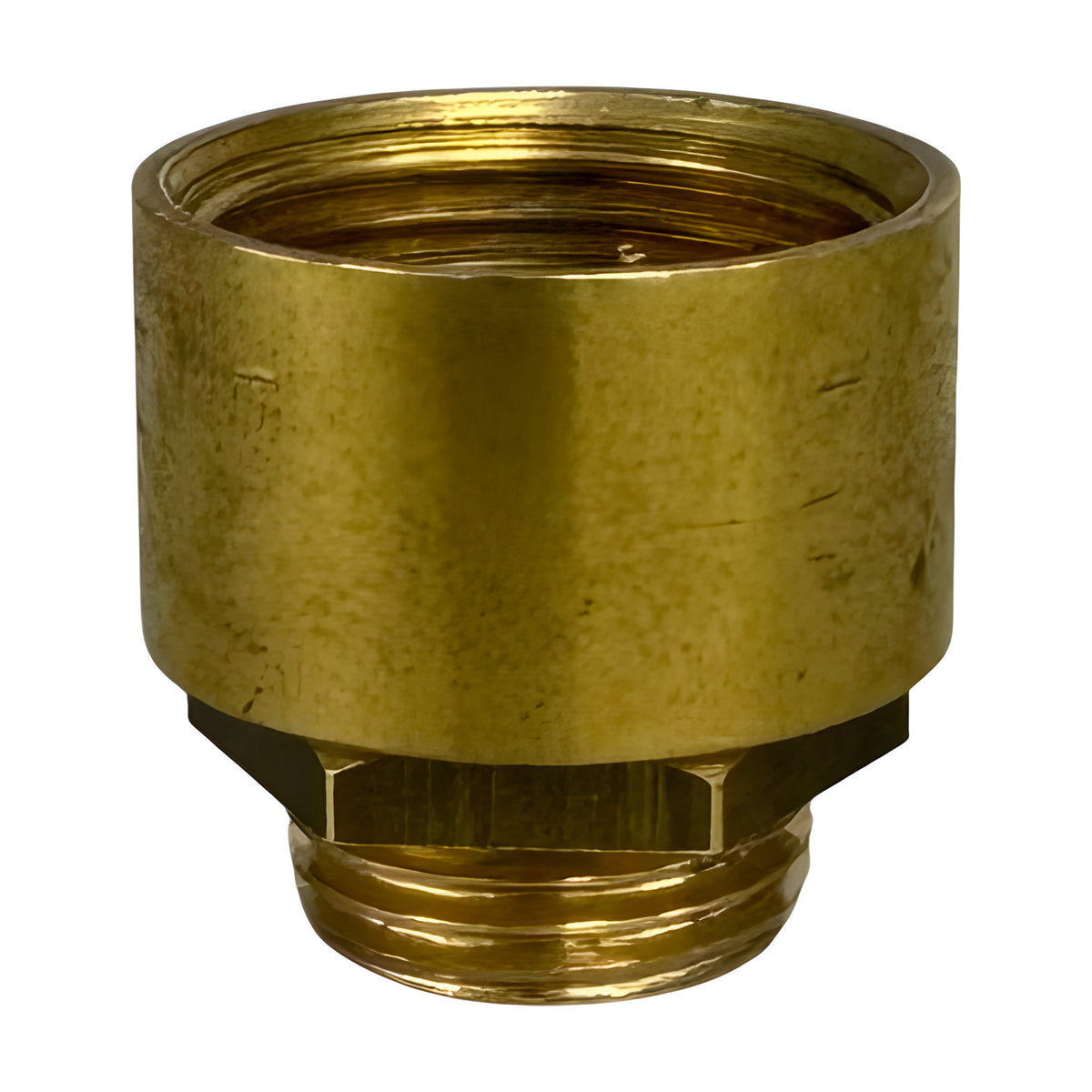 Bulkhead Light Conduit Adaptor in raw brass, showing a smooth round collar with internal thread, a hex nut section, and a male threaded base, on a plain white background.
