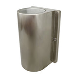 Pharos Compact Outdoor Up & Down Wall Light in satin nickel, a cylindrical brass fixture with a flat back plate and visible fixing screw, IP44 rated, shown against a plain white background.