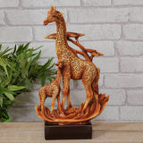 Giraffe Family Wood Effect Resin Figurine with Tree - Brown