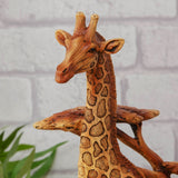 Giraffe Family Wood Effect Resin Figurine with Tree - Brown