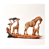 Triple Giraffe and Tree Wood Effect Resin Figurine - Brown