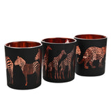 Set of 3 Zebra, Giraffe & Leopard Tealight Candle Holders - Black