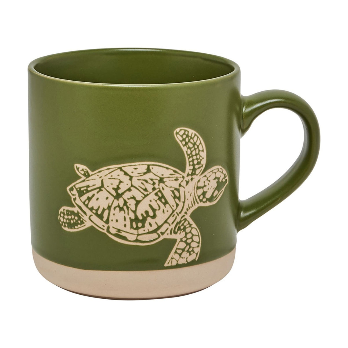 Sea Turtle Ceramic Wax Resistant Mug with Cream Base - Green