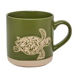 Sea Turtle Ceramic Wax Resistant Mug with Cream Base - Green