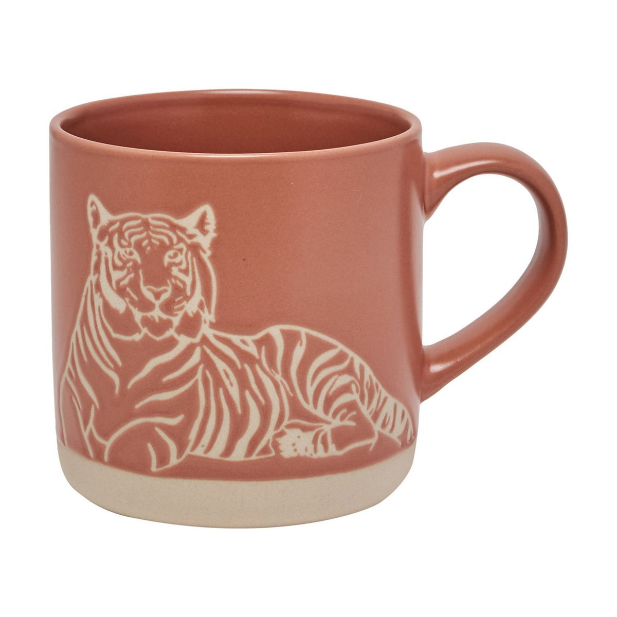 Resting Tiger Wax Resistant Glazed Ceramic Mug - Terracotta
