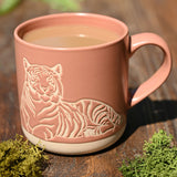Resting Tiger Wax Resistant Glazed Ceramic Mug - Terracotta