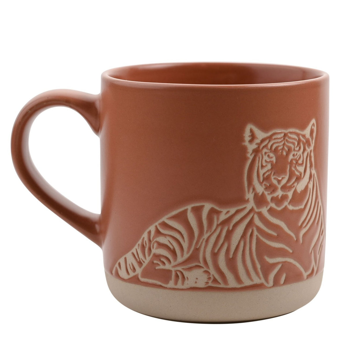 Resting Tiger Wax Resistant Glazed Ceramic Mug - Terracotta