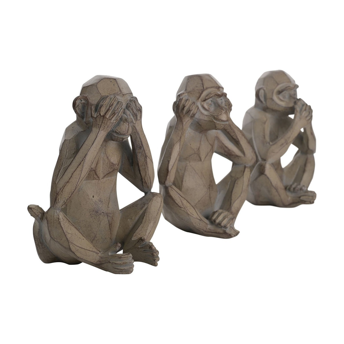 Set of 3 Cheeky Monkeys Faceted Etched Figurines - Grey