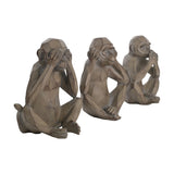 Set of 3 Cheeky Monkeys Faceted Etched Figurines - Grey