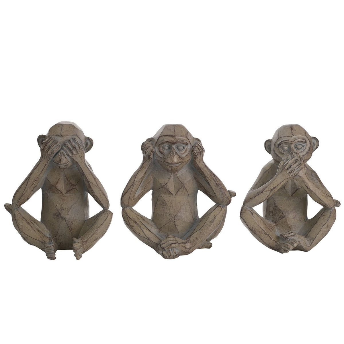Set of 3 Cheeky Monkeys Faceted Etched Figurines - Grey
