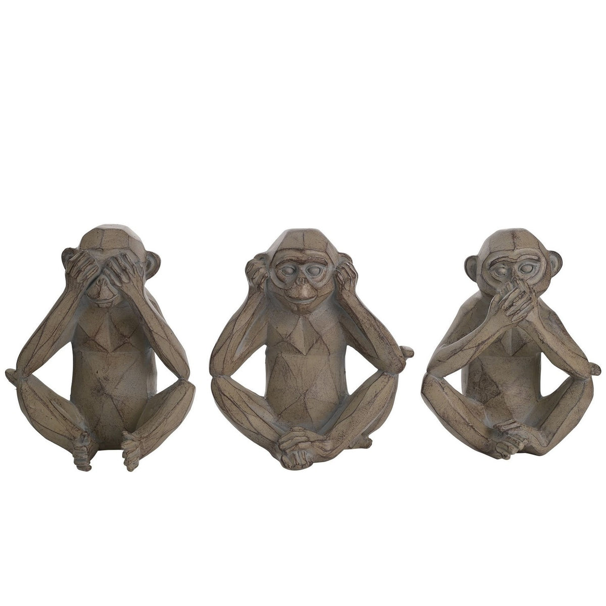 Set of 3 Cheeky Monkeys Faceted Etched Figurines - Grey