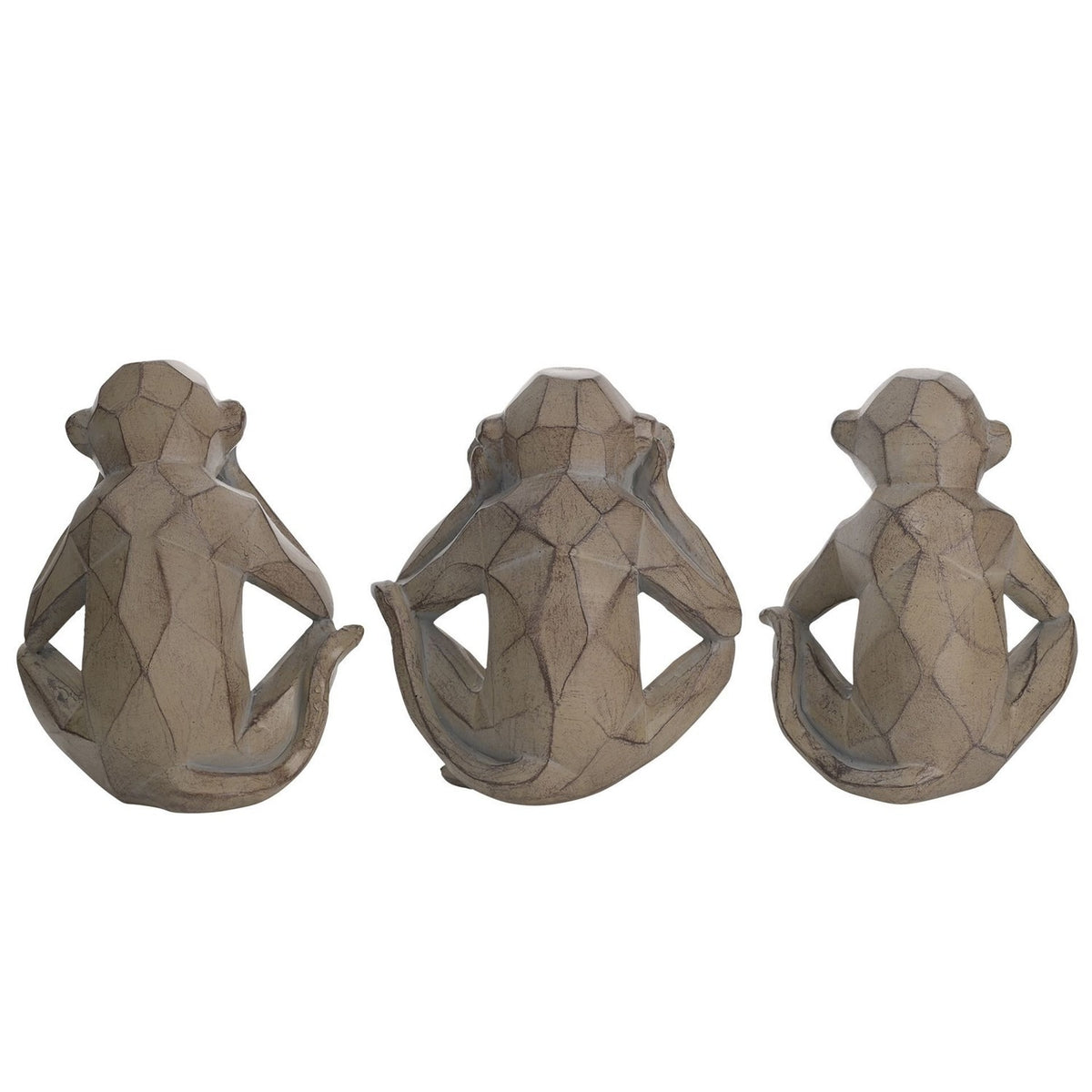 Set of 3 Cheeky Monkeys Faceted Etched Figurines - Grey