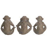 Set of 3 Cheeky Monkeys Faceted Etched Figurines - Grey