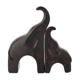 Set of 2 Wood Effect Elephant Resin Figurines - Dark Brown