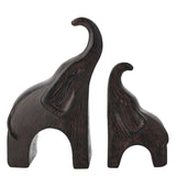 Set of 2 Wood Effect Elephant Resin Figurines - Dark Brown