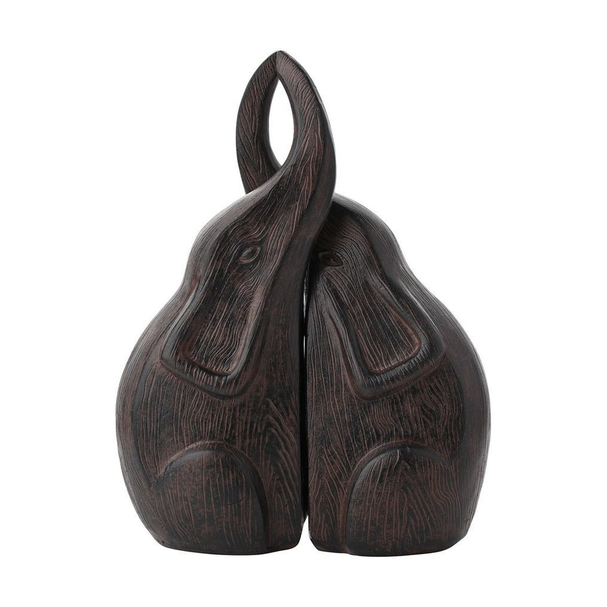 Set of 2 Kissing Elephants Figurine 17.5cm - Dark Brown