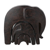 Set of 3 Wood Effect Nesting Elephant Figurines - Dark Brown