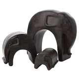 Set of 3 Wood Effect Nesting Elephant Figurines - Dark Brown