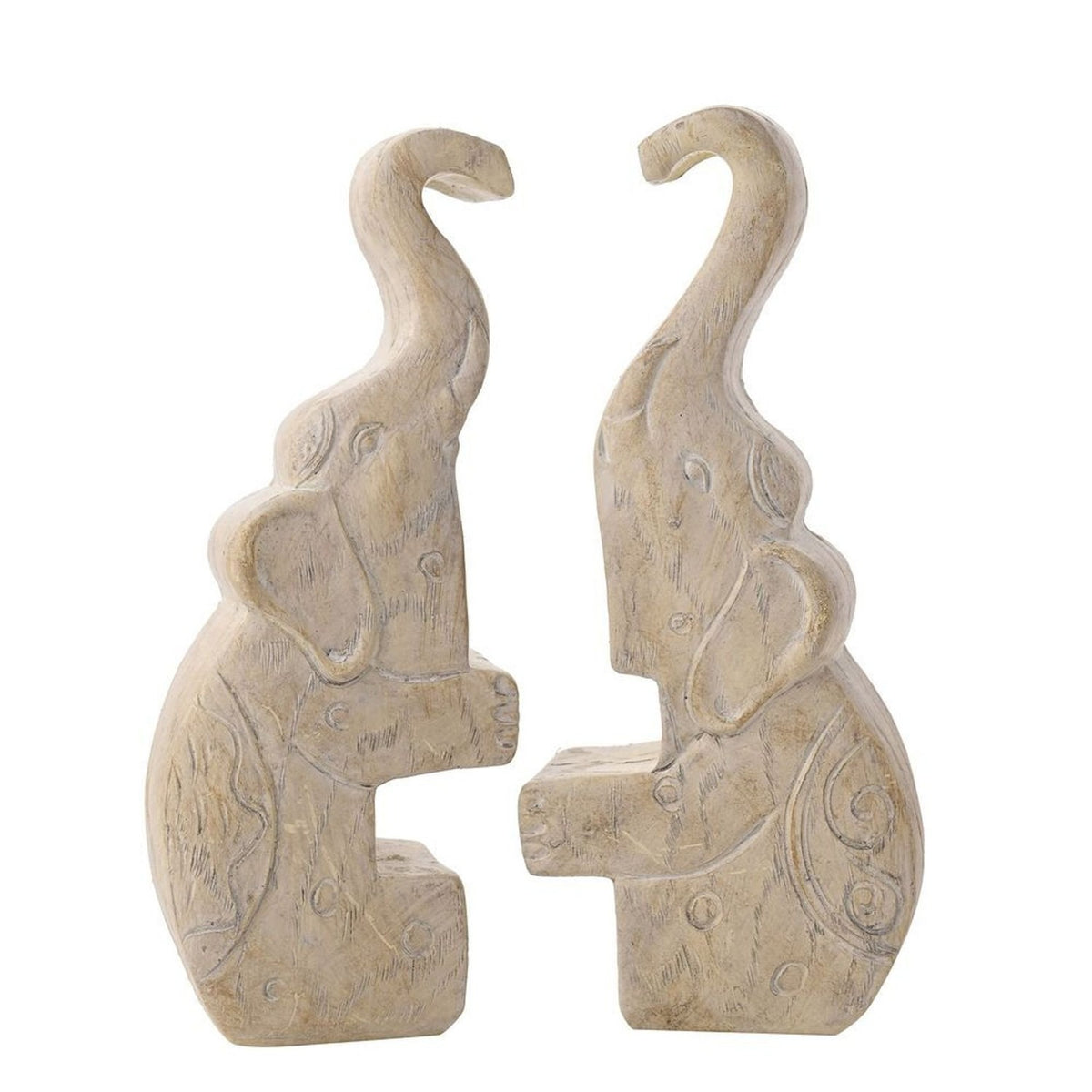 Hugging Elephants Interlocking Resin Figurine - Off White