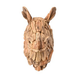 Textured Driftwood Effect Rhino Head Resin Wall Art in warm brown, with layered stick-like ridges forming the muzzle, horns and upright ears, shown on a plain white background.