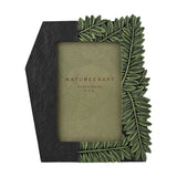 Flagstone Fern Leaf resin photo frame for 4 x 6in photos, with a rough black flagstone-effect panel and raised green fern leaves along the top, bottom and side, shown on a white background.