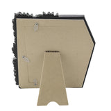 Back view of the Flagstone Fern Leaf Resin Easel Photo Frame 6 x 4in, showing a beige fold-out stand, 6x4in aperture, and hanging hooks on a black resin frame.