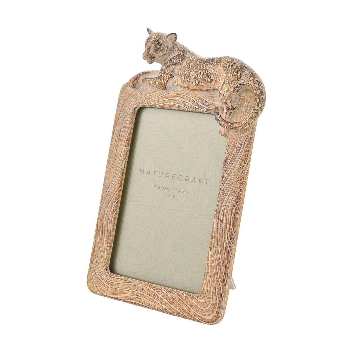Cheetah Topped Wood Effect Resin Photo Frame 6 x 4in - Brown