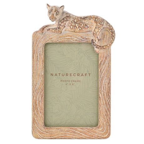 Cheetah Topped Wood Effect Resin Photo Frame 6 x 4in - Brown
