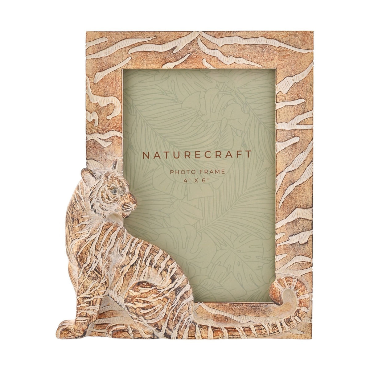 Wood Effect Seated Tiger Resin Photo Frame 6 x 4in - Brown