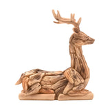 Sitting Deer Driftwood Resin Figurine with Antlers - Brown